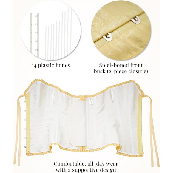 Women's Yellow Iris Corset Tops Bustier Lingerie Lace Waist Push Up Bodysuit - Picture 5 of 7